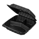 9" x 9" Mineral Filled PP Hinged Container, Black, 3 compartment - 120 pcs