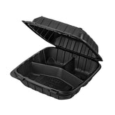 8" x 8" Mineral Filled PP Hinged Container, Black, 3 compartment - 200 pcs