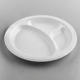 9" Mineral Filled PP Round Plates 3 Compartment, White - 500 pcs