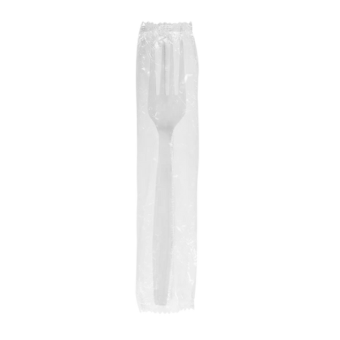 Plastic Heavy Weight Forks Wrapped, White