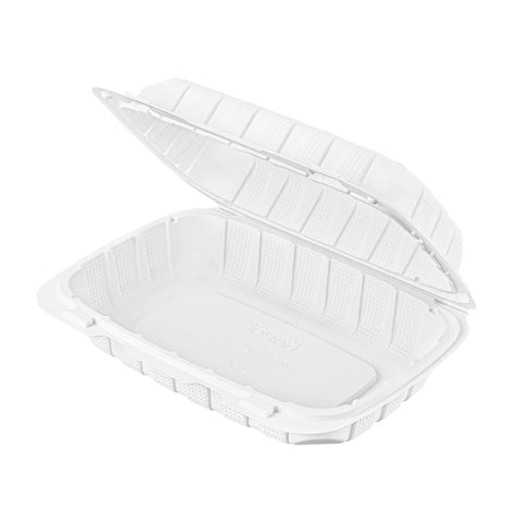 9" x 6" Mineral Filled PP Hinged Container, White - 250 pcs