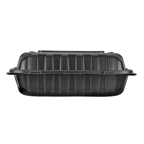 9" x 9" Mineral Filled PP Hinged Container, Black, 3 compartment - 120 pcs