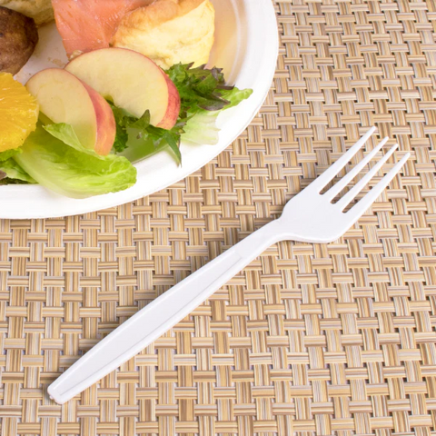 Plastic Heavy Weight Forks Wrapped, White