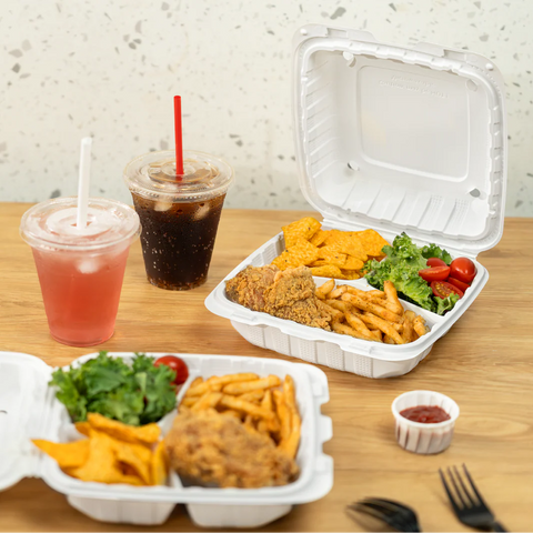 8" x 8" Mineral Filled PP Hinged Container, White, 3 compartment - 200 pcs