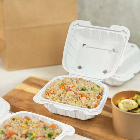 6" x 6" Mineral Filled PP Hinged Container, White - 400 pcs