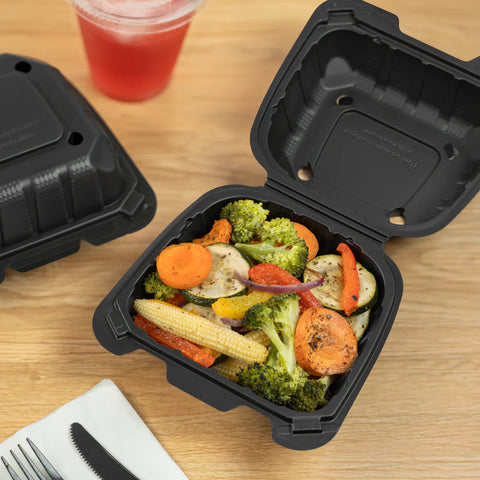 6" x 6" Mineral Filled PP Hinged Container, Black - 400 pcs