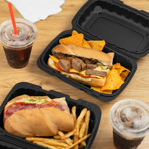 9" x 6" Mineral Filled PP Hinged Container, Black - 250 pcs