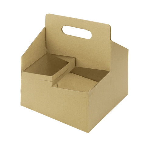 [200 ct] Kraft Drink Carrier with Handle, for 4 Cups (12-32 oz), Paperboard