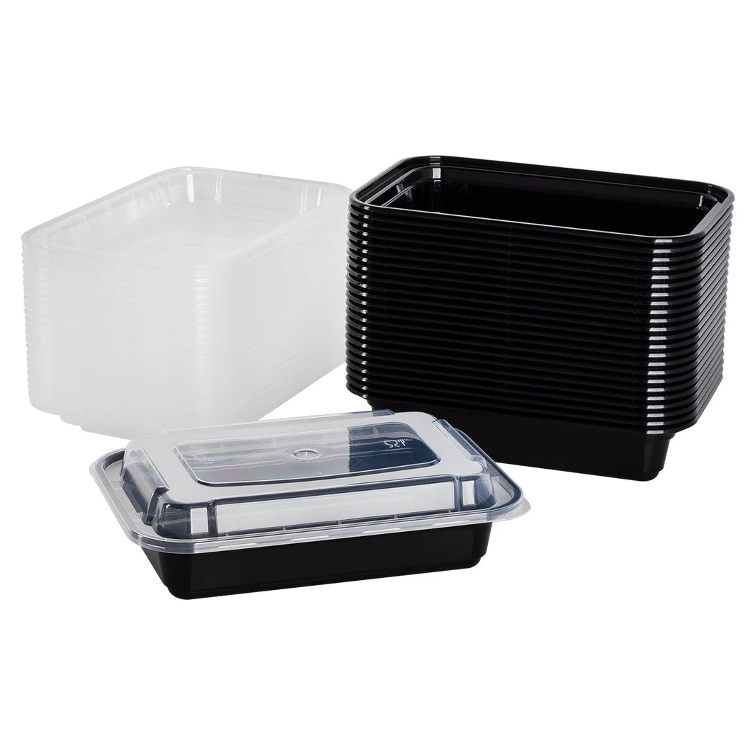 16 oz. Rectangular Black Containers with Lids – Lotus