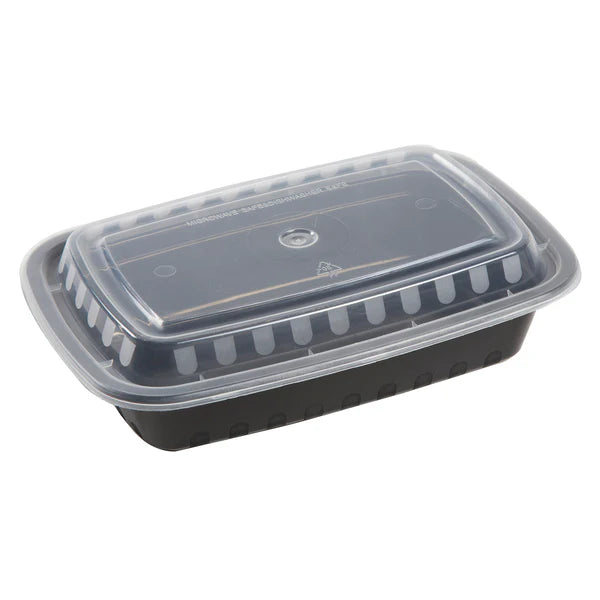 28 oz. Rectangular Black Containers with Lids