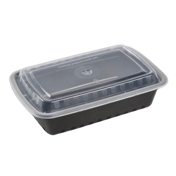 32 oz. Rectangular Black Containers with Lids
