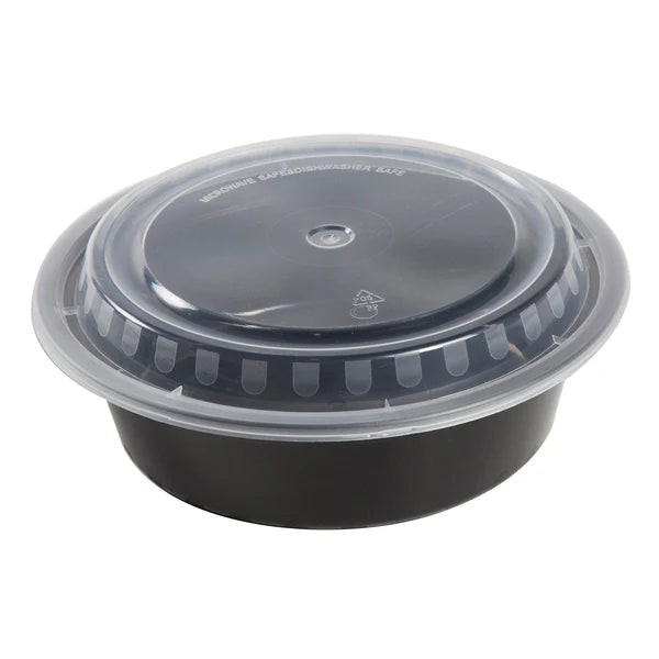 32 oz. Round Black Containers with Lids