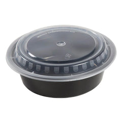 32 oz. Round Black Containers with Lids