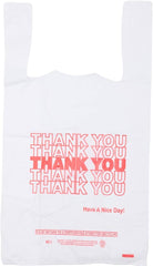 White Thank You Plastic T-Shirt Bag - (1,500 case) 1/8 BBL