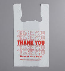 White Thank You Plastic T-Shirt Bag - (1,000 case) 1/6 BBL